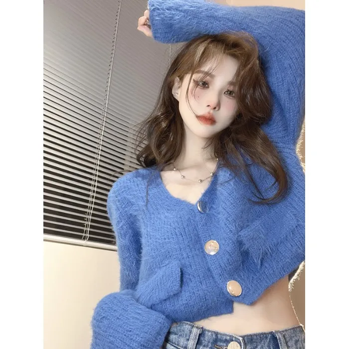 

Осенний ор Вязаный кардиган Long Sve Design New Sle Mink Jaet Топ V-Ne Warmth Commute Sle Pure Color Faion