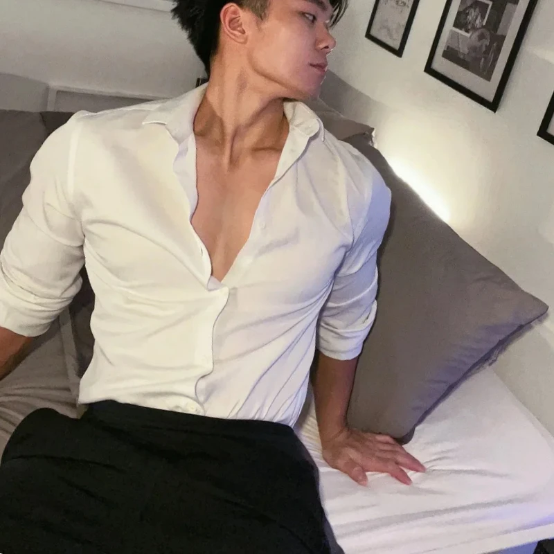 Spring Autumn Fashion Turn-down Collar Long Sleeve Solid Blouse Men's Clothing Korean Casual All-match Button Simplicity Shirts