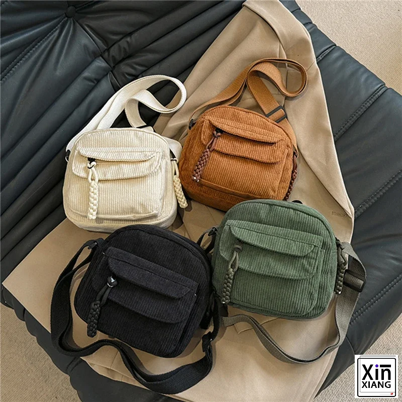 XinXIANG Corduroy Women's Shoulder Mini Bag Teenager Girl Crossbody Baa Cute Tote Student Street Korean Harajuku Messenger Bags