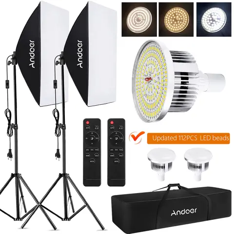 Andoer Photography Light Softbox Kit 85W 2800K-5700K Bi-color Temperature LED Light 2M Light Stand Studio Softbox Lighting Set