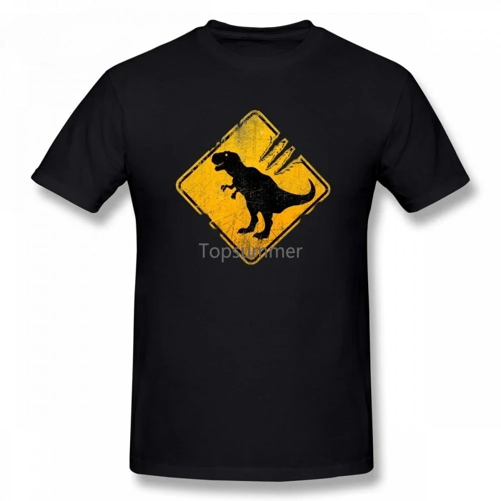 Dinosaur Caution! T Rex Crossing Casual T Shirts Pure Cotton T-Shirts Crew Neck Short Sleeved 2018 Fashion Male Tee Shirt