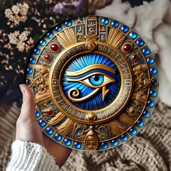 Ancient Egyptian Eye of Horus Symbol Wall Art, 8-Inch Iron Metal Decor, UV Printed Mythological Emblem
