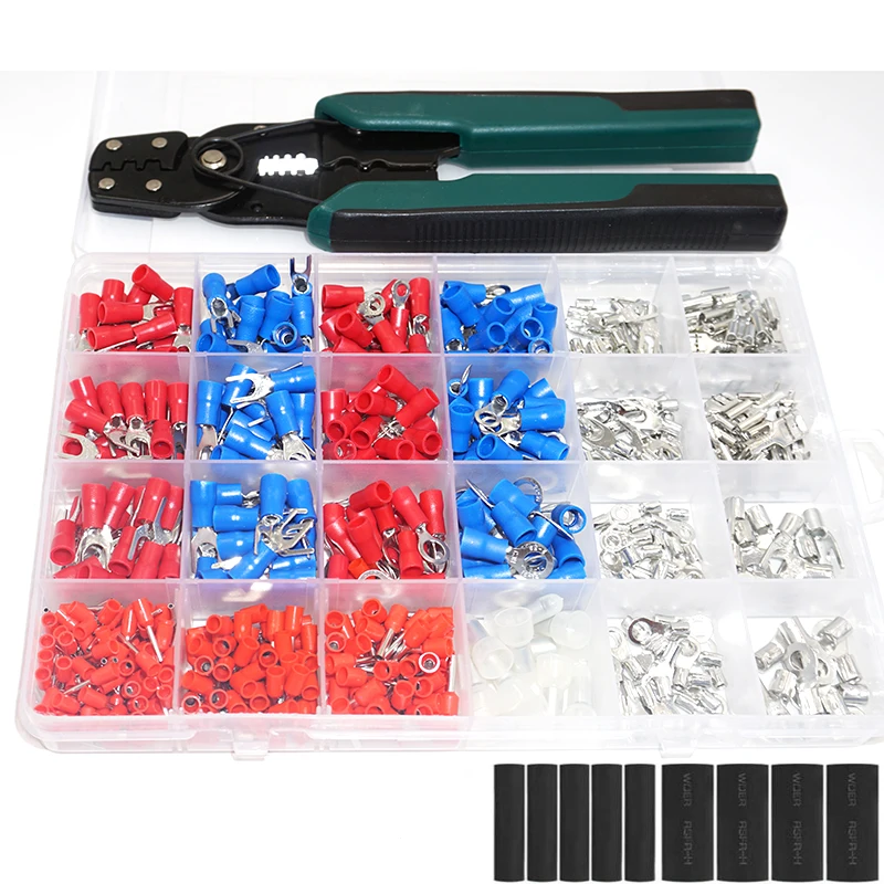 

585pcs 24types Insulated Fork U-type Set Ferrule Terminals Connectors Assortment Kit Electrical Crimp Spade Ring Butt plier