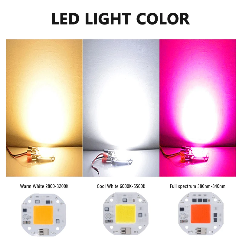 Senza saldatura 50W 30W 20W COB LED Chip per faretto proiettore lampada per la crescita delle piante AC 220V 110V perline di luce integrate in