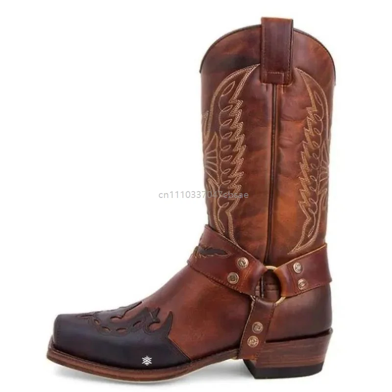 men-square-toe-western-cowboy-boots-retro-embroidery-mid-calf-knight-boot-buckle-strap-low-heel-outdoor-mens-shoes-new-2026