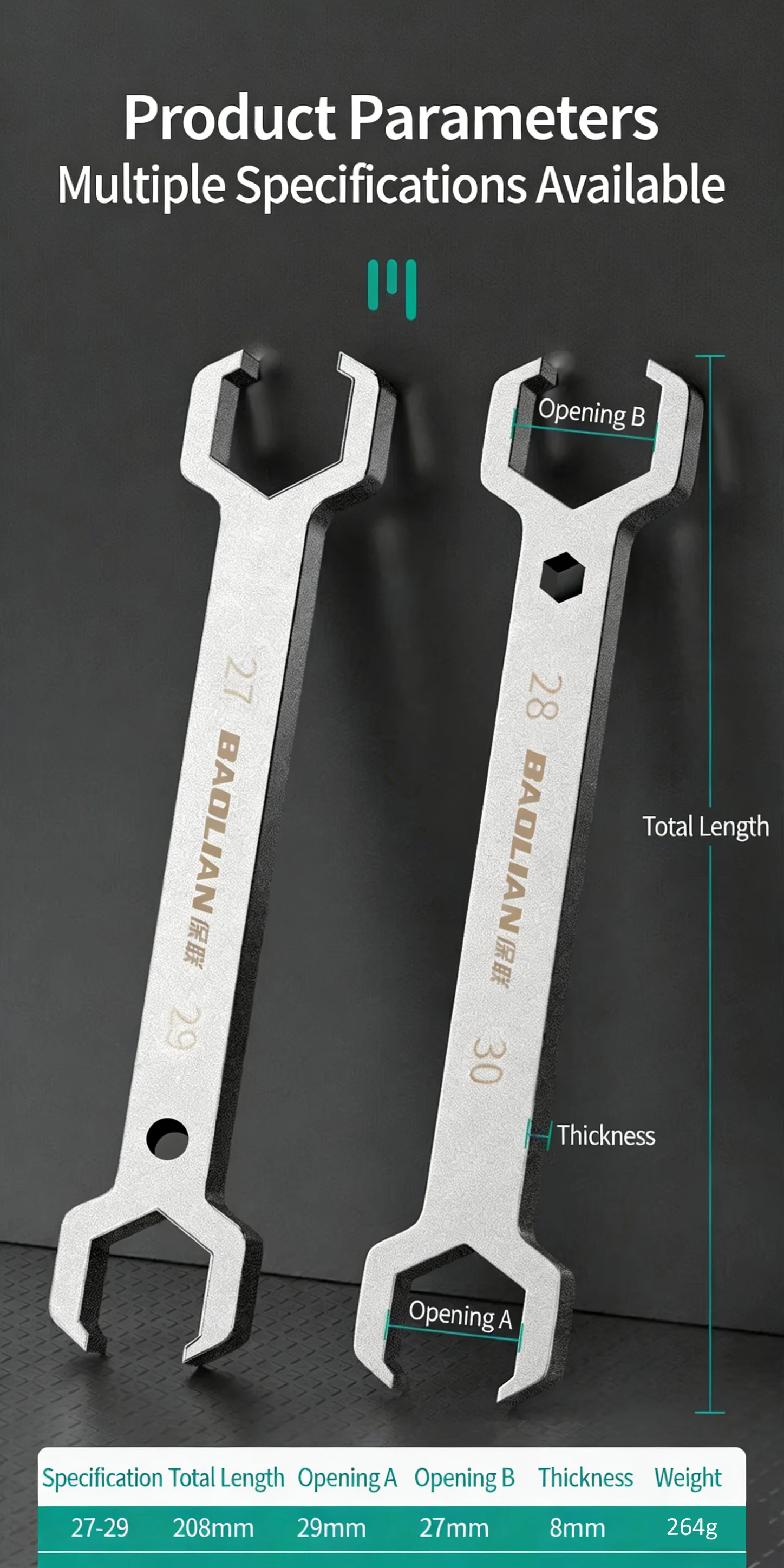 Praktischer Doppel-Maulschlüssel für Fußbodenheizung, Muttertreiber 27/29mm 28/30mm, Armatur- und Spülbecken-Montageschlüssel, Handwerkzeug – Detail 1
