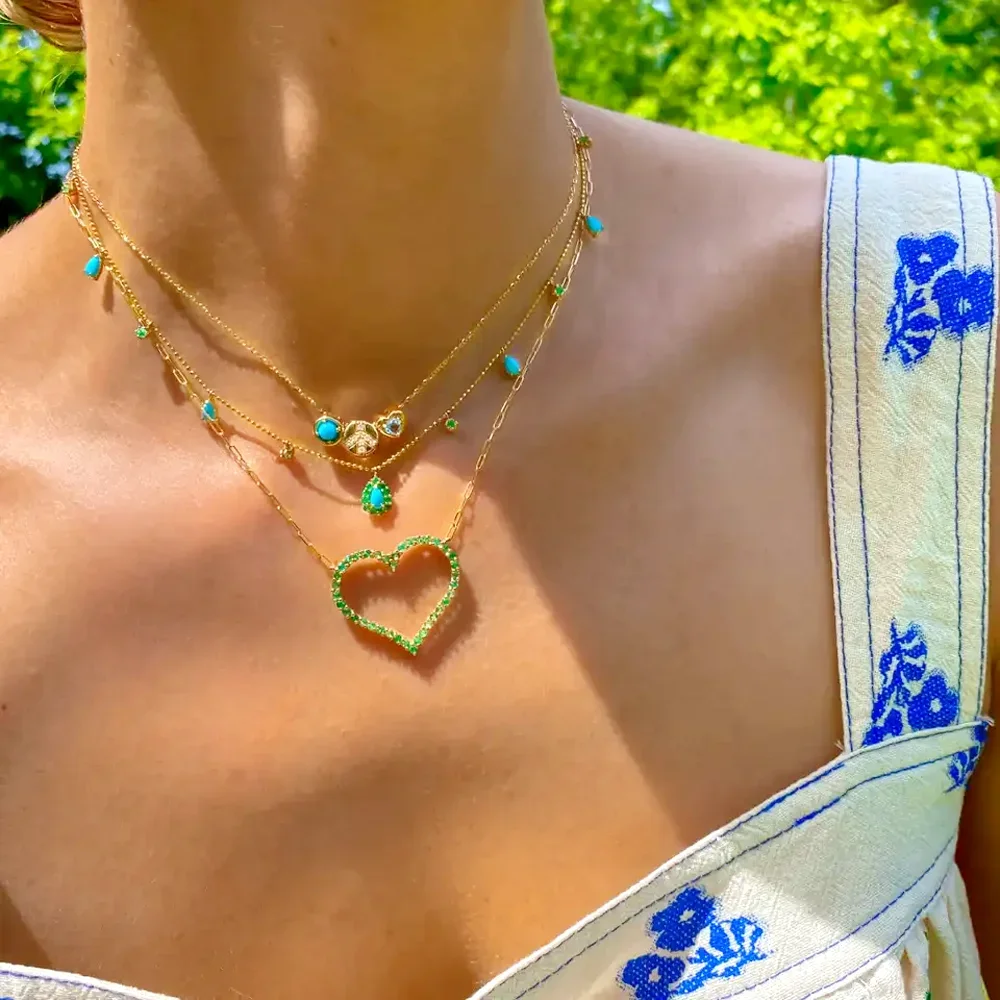 Big Green Hollow Pendant Micro Pave Bling Cz Delicate Link Chain Necklace for Women Luxury Sparking Fashion Valentine's Day Gift