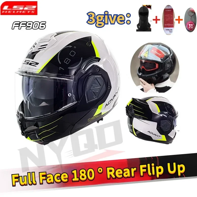 

Original LS2 FF906 Advant Full Face 180 Degree Rear Flip Up Motorcycle Modular Double Lens Helmets for Men Women Universal