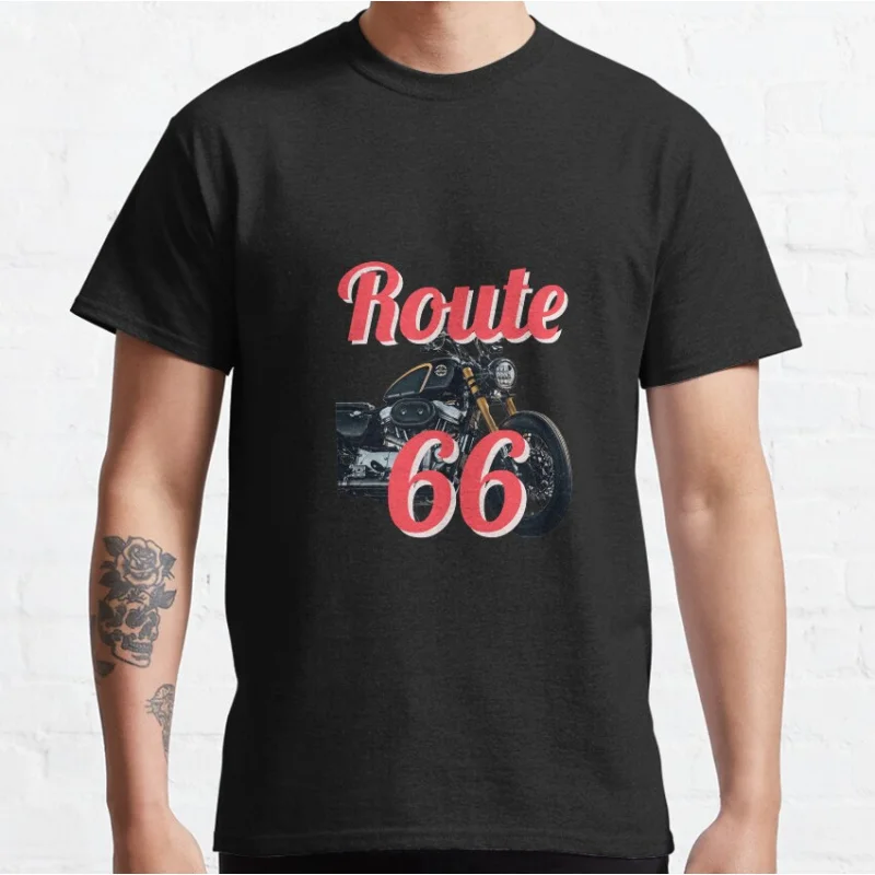 

0327 Historic Route 66 motorbike - USA - trip US Mother Road travel Gift t shirt America Highway Graphic clothes All size Tops