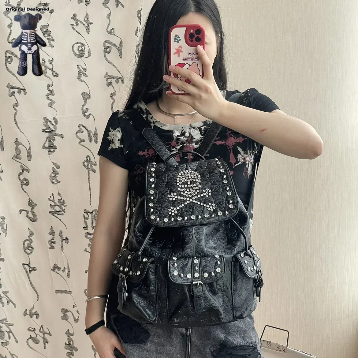 Y2K Gothic Lolita Girl Punk Chain Collage Shoulder Bags Backpack Harajuku Women Retro Leisure Backpack Handbag