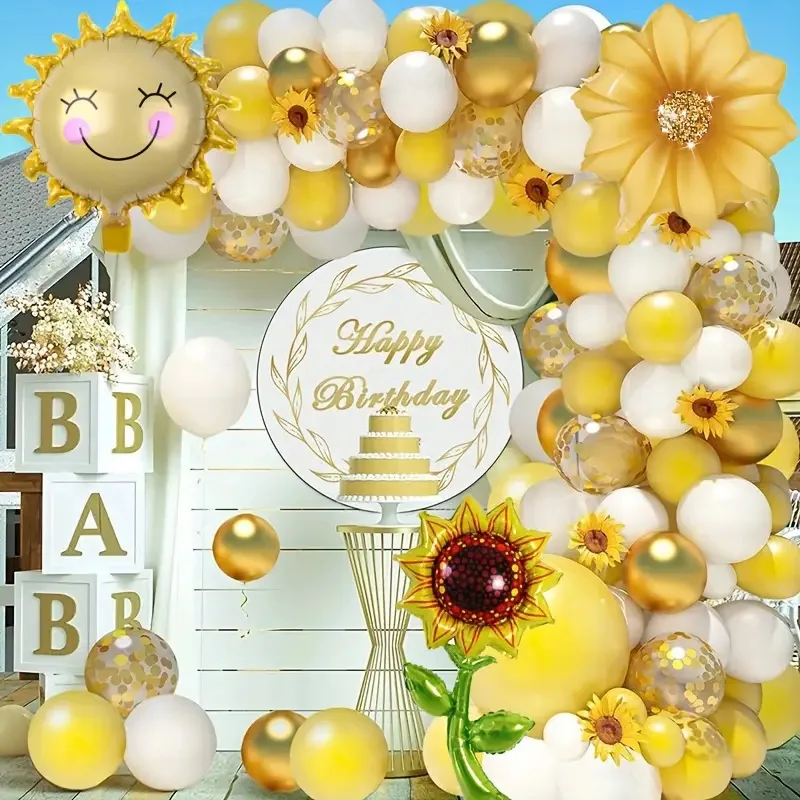 

New Yellow Theme Cute Cartoon Sun Sunflower Garland Arch Foil Balloon Kit Birthday Party Balloon Decoration