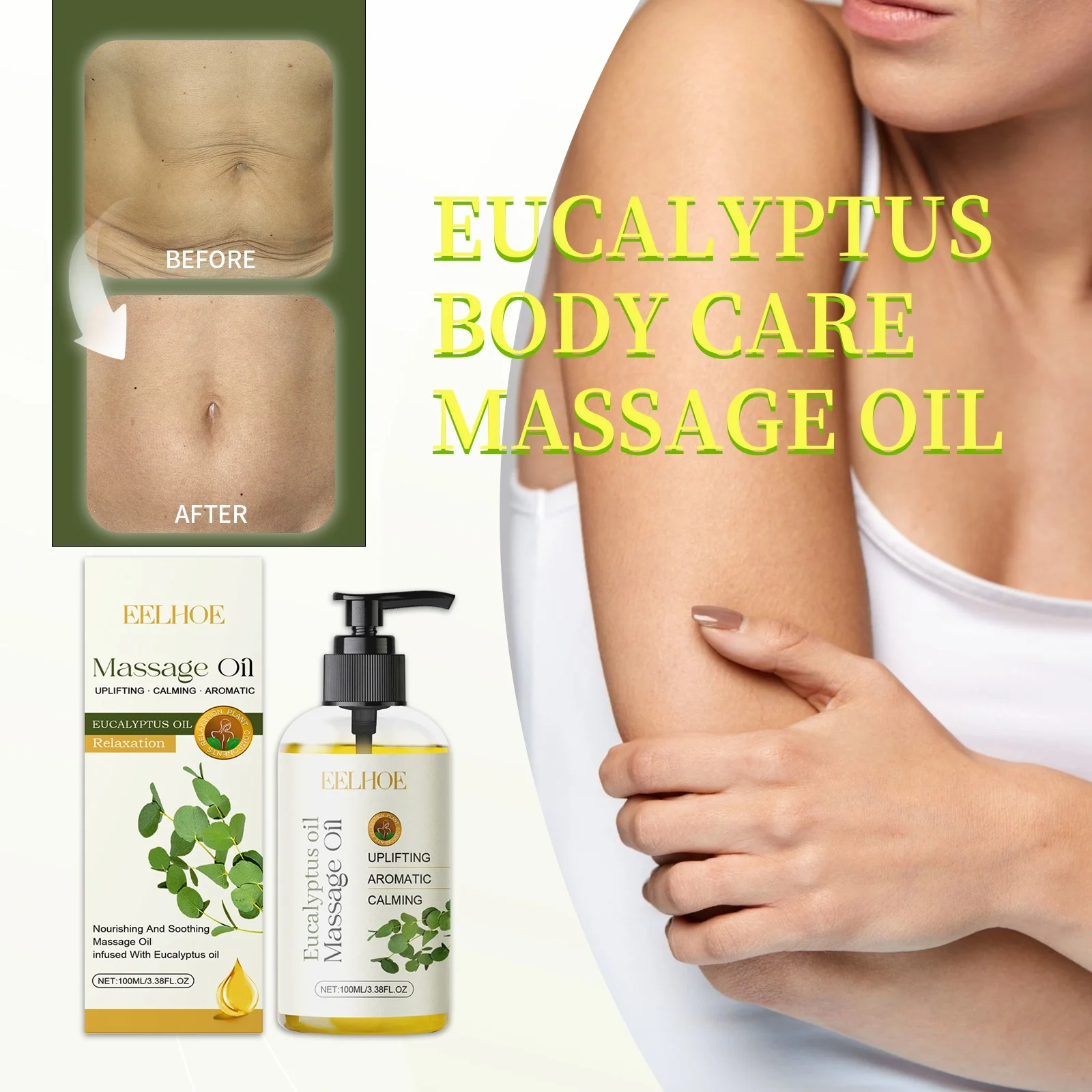 

Eucalyptus Body Massage Oil for Full Body Hydration & Relaxation Soothing Dry Skin Moisturizing Gentle Body Skin Essential oil