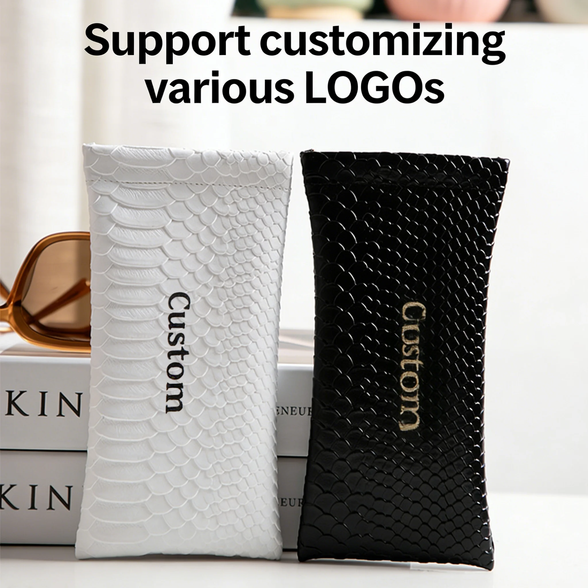 

Кожаный чехол для очков с логотипом на заказ, портативный, с автоматическим закрытием, вместительный органайзер для солнцезащитных очков и косметики для мужчин и женщин