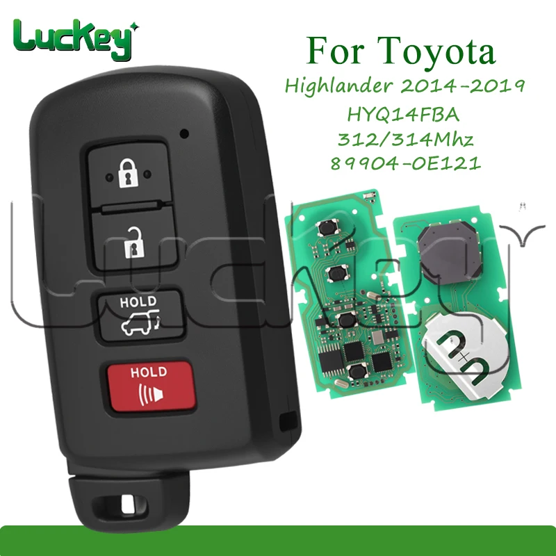 

Car Remote Key for Toyota Highlander 2014-2019 312/314MHz 4 Buttons Board 2110 HYQ14FBA Auto Smart Remote Key Fob 89904-0E121