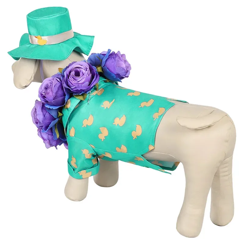 

asdh8@Pet Dogs Suits Game Rivals Jeff Cosplay Green Costume Hat Wreath Beach Full Set Clothing Halloween Puppy Dog Outfits Party