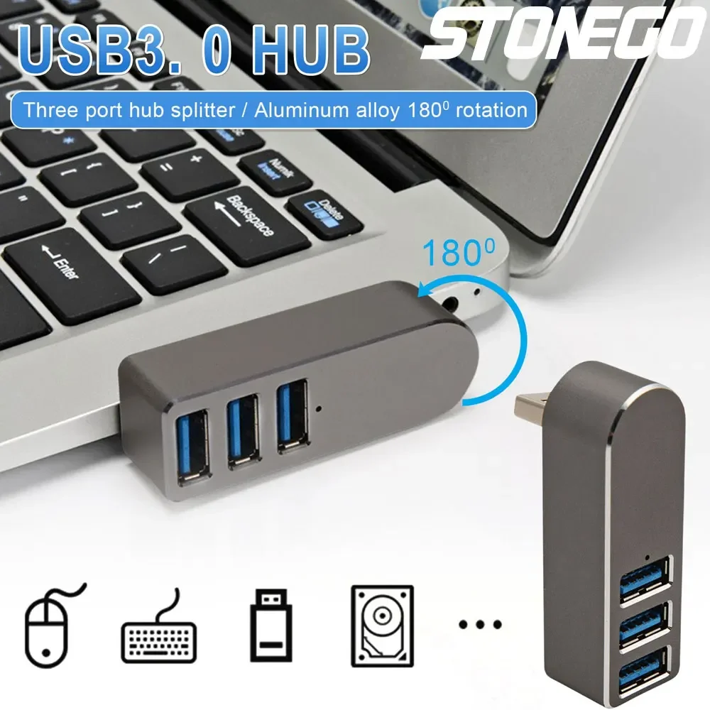 Aluminium Alloy 3 Port USB Hub Mini USB3.0 High Speed Hub Splitter Box for PC Laptop U Disk Card Reader for Mobile Phone