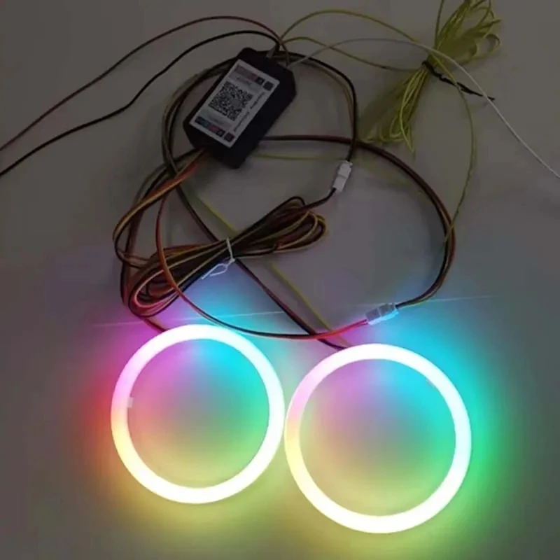 2Pcs APP Halo Ringe RGB Angel Eyes LED Motorrad Roller Auto Scheinwerfer Angel Eyes Led Ringe DRL Tagfahrlicht baumwolle Lichter