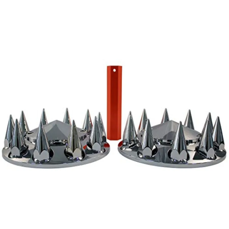 

Chrome ABS Complete Axle Cover Set with Hub Caps 33mm Screw-On Spiked Lug Nut Covers for Semi Trucks