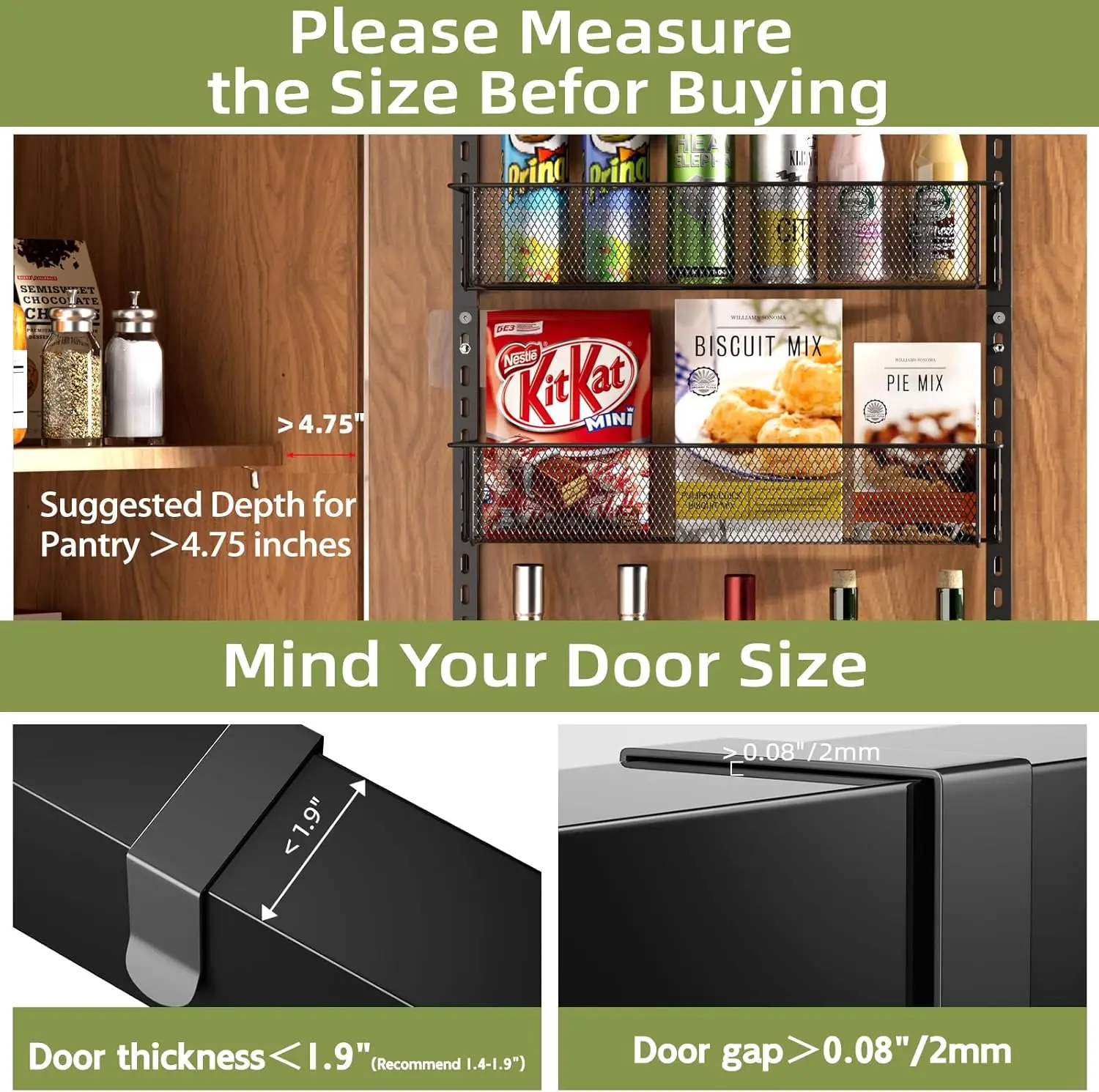 Over The Door Pantry Organizer, 8-Tier Pantry Door Organizer Shelves, Metal Hanging & Wall Mount Spice Rack Organizer