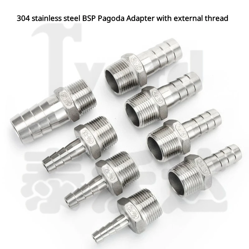 

6mm 8mm 10mm 12mm 1/2" 1/4" 3/8" 1/8" 304 Stainless Steel BSP Male Thread Pipe Fitting Barb Hose Pagoda Joint Coupling Connector