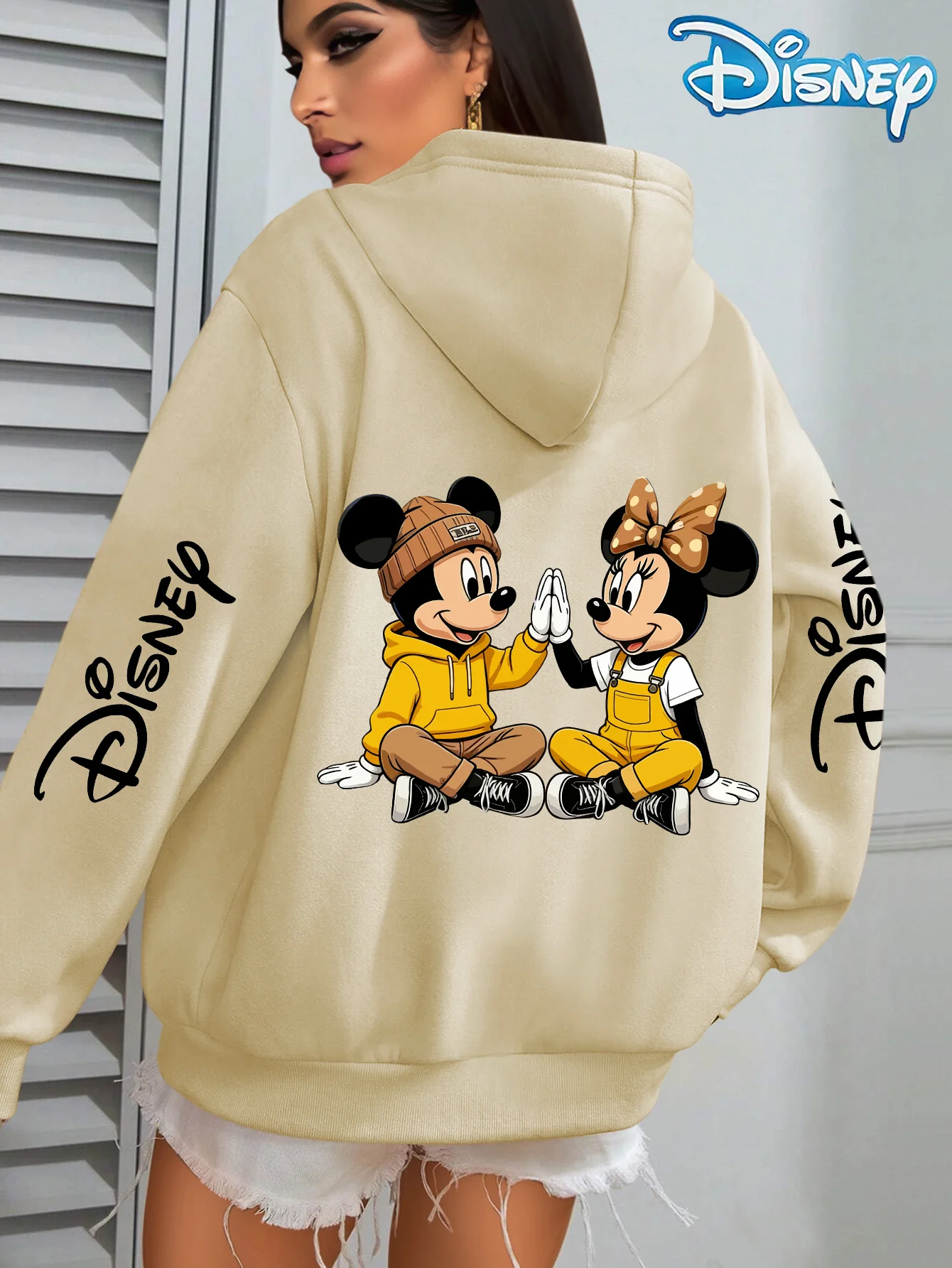 

Disney Women Mickey and Minnie Pattern Hoodie-Unisex Autumn and Winter Fleece Hooded Everyday Outdoors Hoodie for Any Occasion
