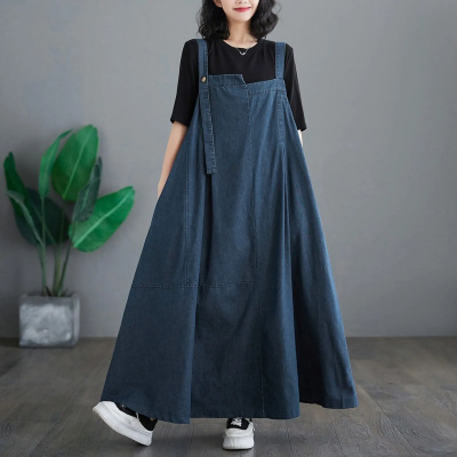 

2024 Women Fashion Long Straps Dress Pockets Harajuku Summer Dress Casual Loose Sleeveless Solid Color Dresses Female Clothes