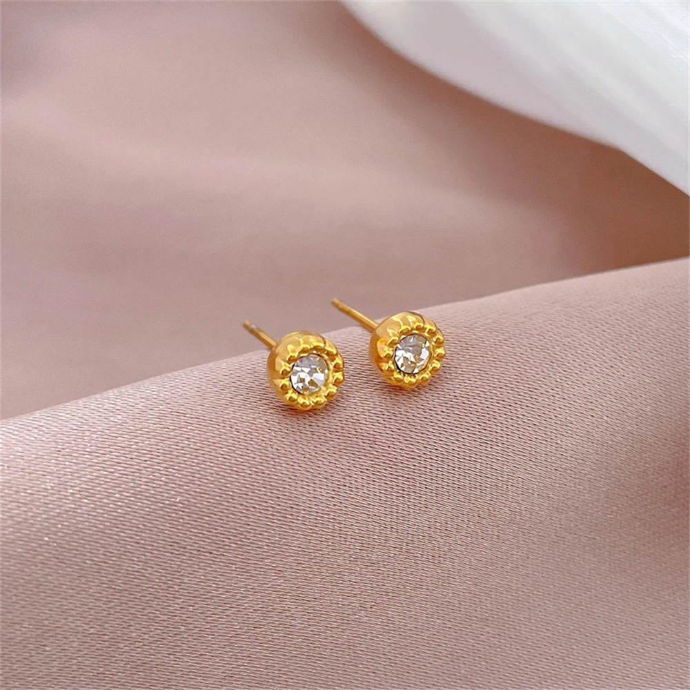 Minimalist Simple Round Zircon Ear Stud Stainless Steel Earrings Crystal Jewelry Boucles D’oreilles Femme