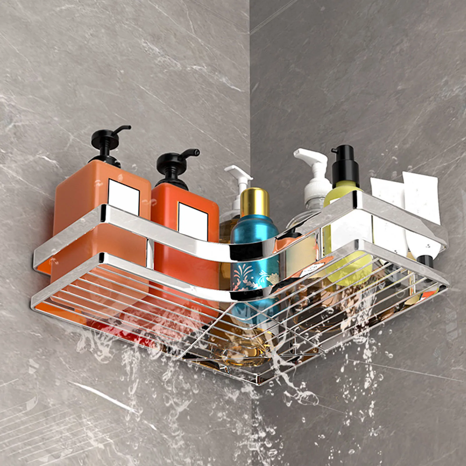 Bathroom Corner Shelf Shower  Shelf Stainless Steel No Drilling Corner Bath Organizer with Non Marking Adhesives for Home - view 4