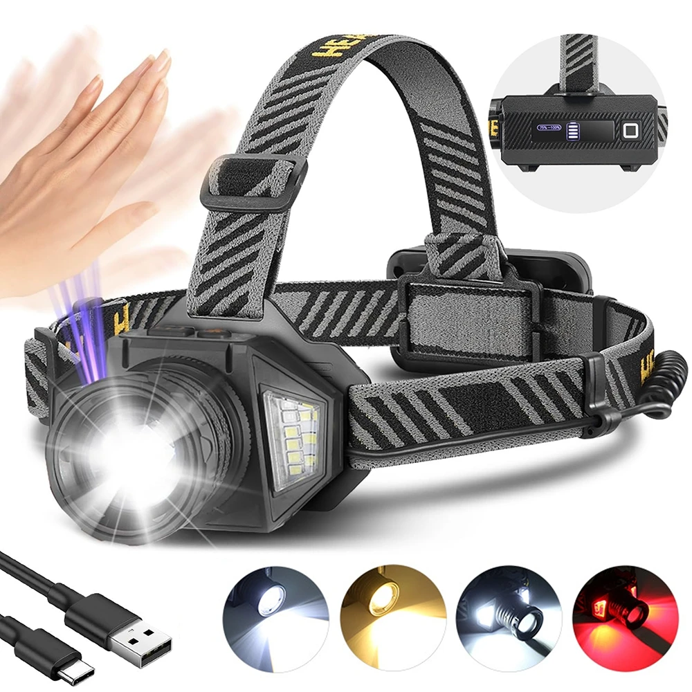 

20W Sensor Headlamp 4400mAh USB Charging Head Light Multiple Modes with 90° Adjustable Head, for Fishing Outdoor Riding Camping
