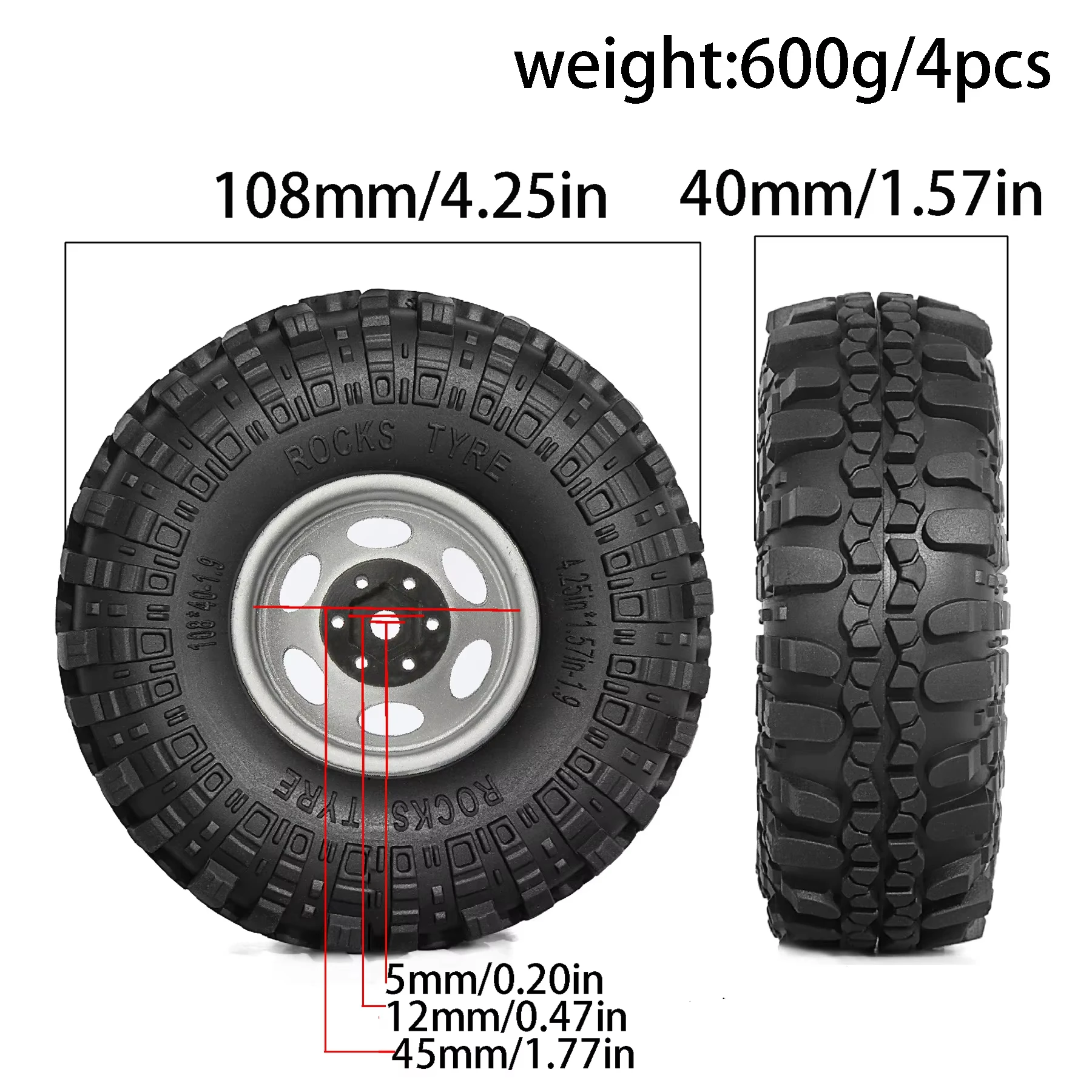 4個入り 108mm 1.9インチ RCラバータイヤ メタル - Wheel Rim Rc のレビューと価格