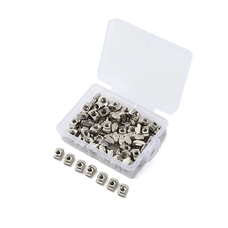 100pcs/box M3 M4 M5 20 Series Slot T-nut Sliding T Nut Hammer Drop In Nut Fasten Connector 2020 Aluminum Extrusion Profile