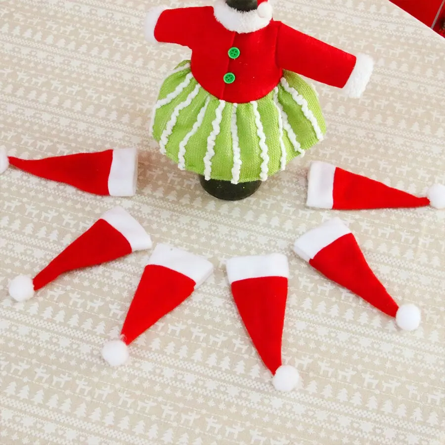 5pcs Mini Christmas Hat Tableware Knife Fork Storage Holder Bags Merry Christmas Party Dinner Wine Bottle Xmas Hats Decorations