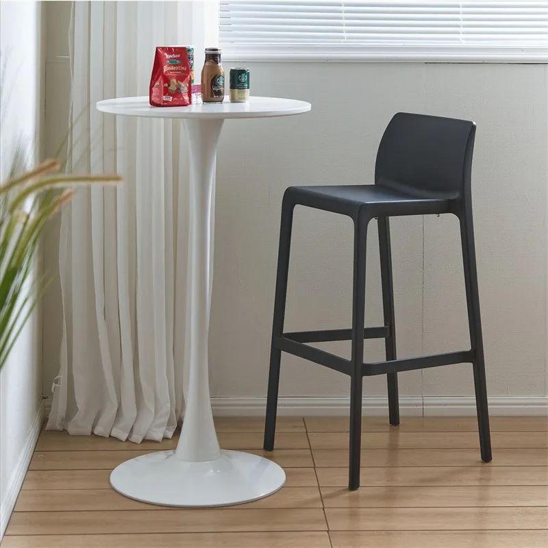 Nordic style simple plastic bar chair, plastic bar chair hollow design stackable home bar front desk high chair