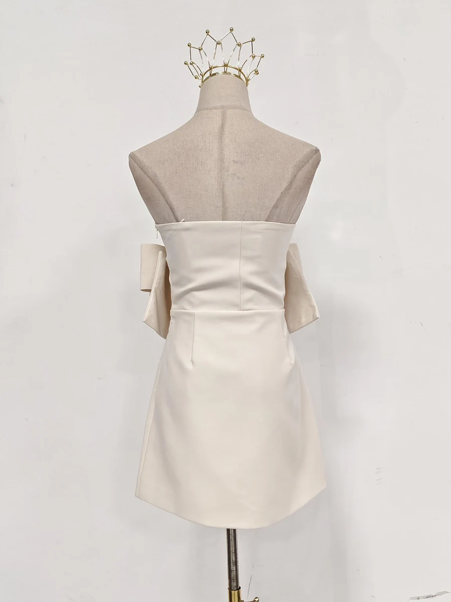 TWOTWINSTYLE, vestidos elegantes adelgazantes con lazo empalmado para mujer, sin tirantes, sin mangas, cintura alta, vestido minimalista, ropa femenina