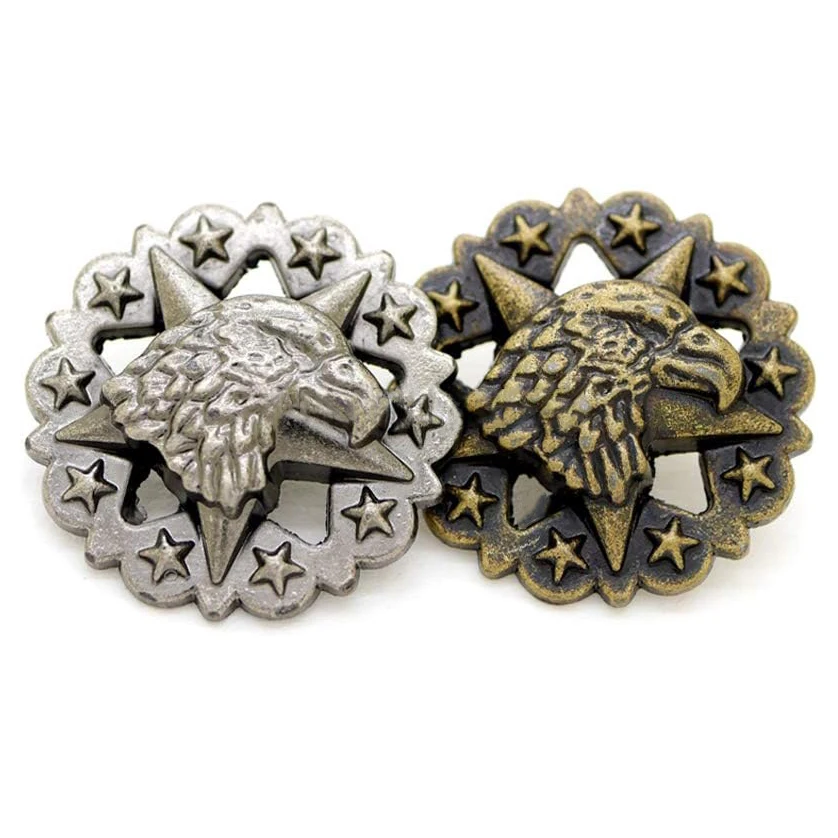 5 PCS Eagle Buckle Retro Stars Hollow Out Engraving Shape Conchos Leather Tack Leathercraft DIY Decoration Accessories