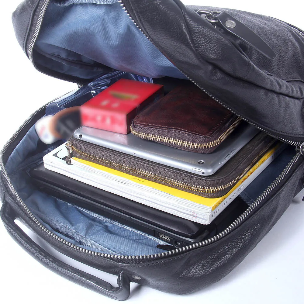 S.WORKER Lässiger Rucksack aus echtem Rindsleder, Herren-Laptop-Rucksack, Tagesrucksack mit großer Kapazität, Reisetasche, Schultasche – Detail 14