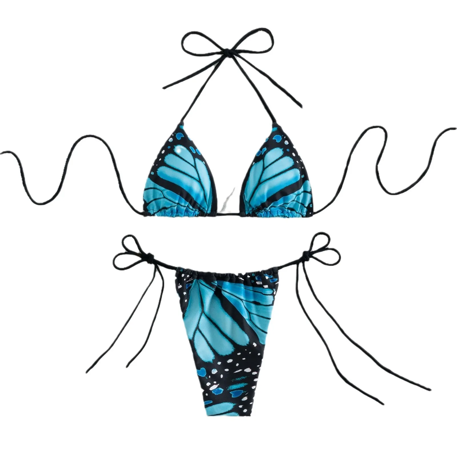 Butterfly Print Lace-Up Bikini, Women Split Beach Swimwear 6004