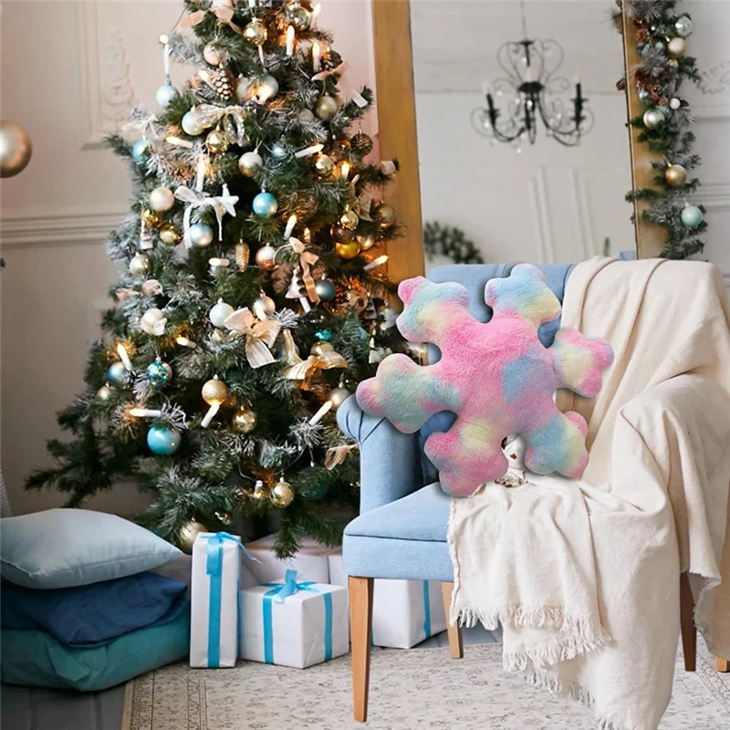 A20F-Snowflake Pillow, Throw Pillow Winter Snowflake Pillow Decoration Plush Cute Pillow Sofa Bed Decoration