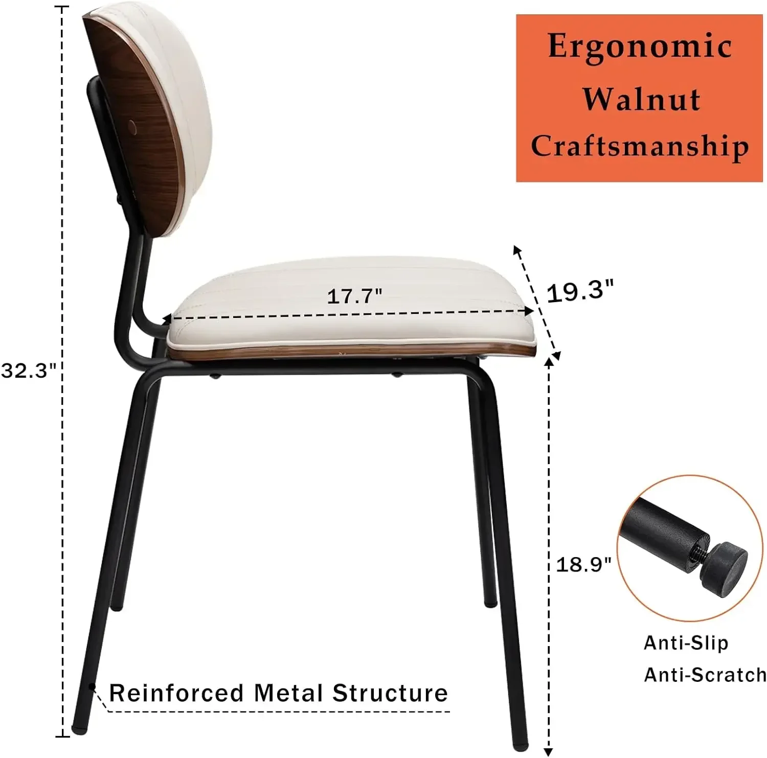 2 Pack Mid Century Modern Dining Chairs - Faux Leather Kitchen Chairs with Ergonomic Backrest, Upholstered Seat, Adjustable