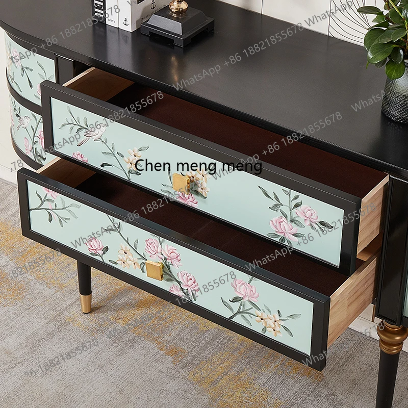 Medieval retro home living room partition cabinet American solid wood decoration wall entrance hall cabinet
