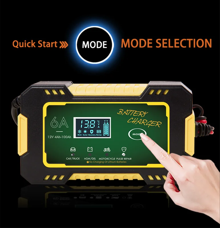 battery charger 12v6a pulse repair LCD display smart fast charging deep cycle gel lead acid charger for automotive motorcycles