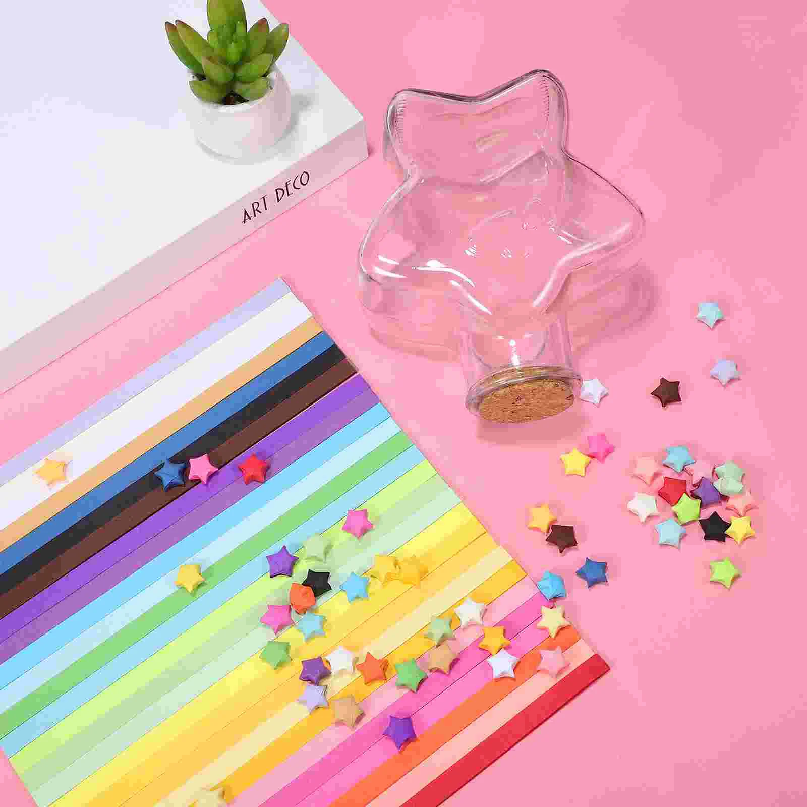 Wishing Star Origami Bottle Birthday Confession Gift Girl Room Decoration Paper Strips with Jar Lucky Colorful Folding Rainbow