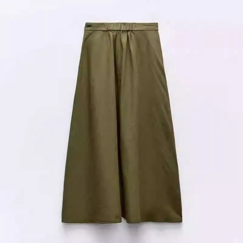 New 2024 Women's High Waist Slimming Linen Blend Cloak Midi Skirt Faionable Versatile A-Line Skirt Summer Season  Color