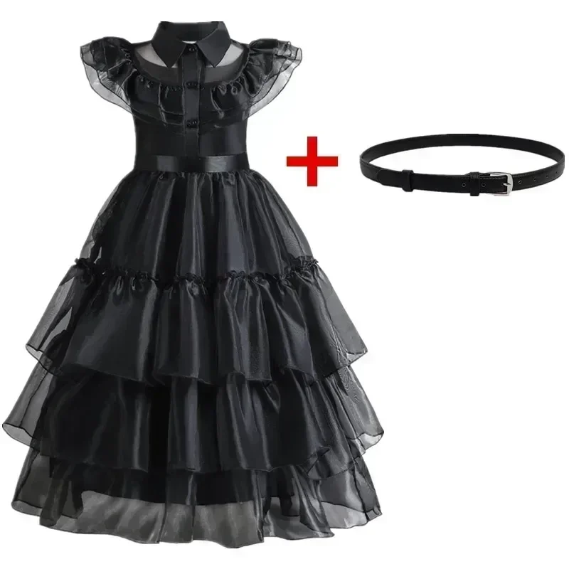 Wednesday Adams Dress Kids Princess Black Wednesday Dance Dress Girl Cosplay Halloween Horror Costume Family Christmas Disguise