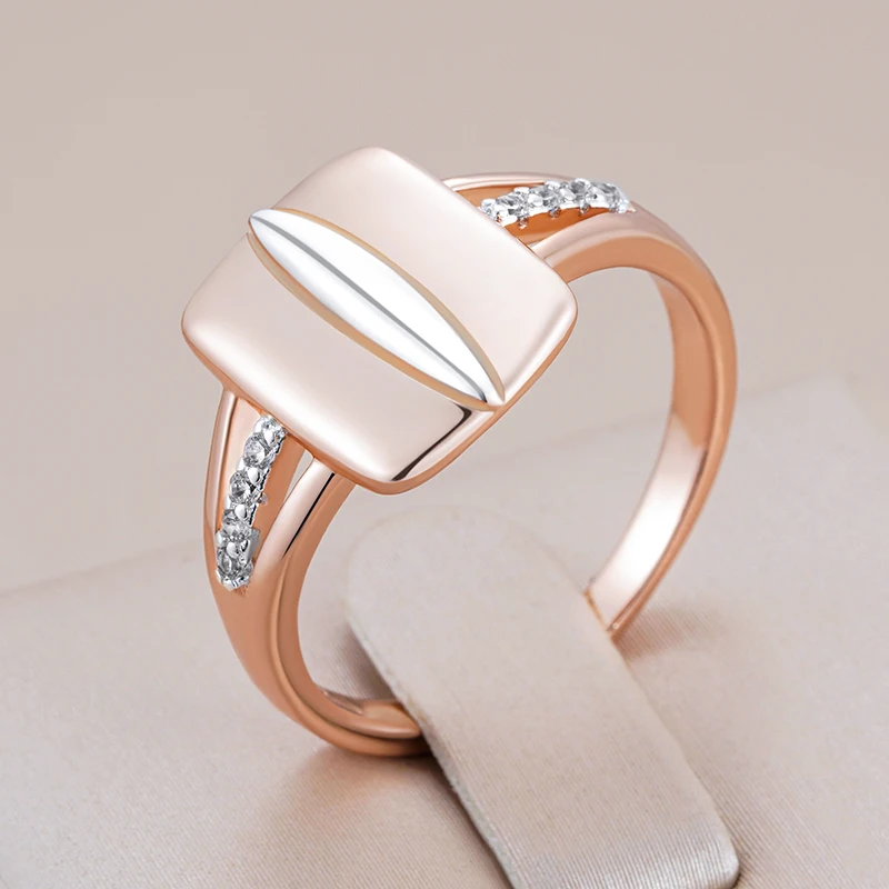 Kinel Luxury Shiny Natural Zircon Square Rings For Women 585 Rose Gold Silver Color Mix Original Design Bride Daily Jewelry