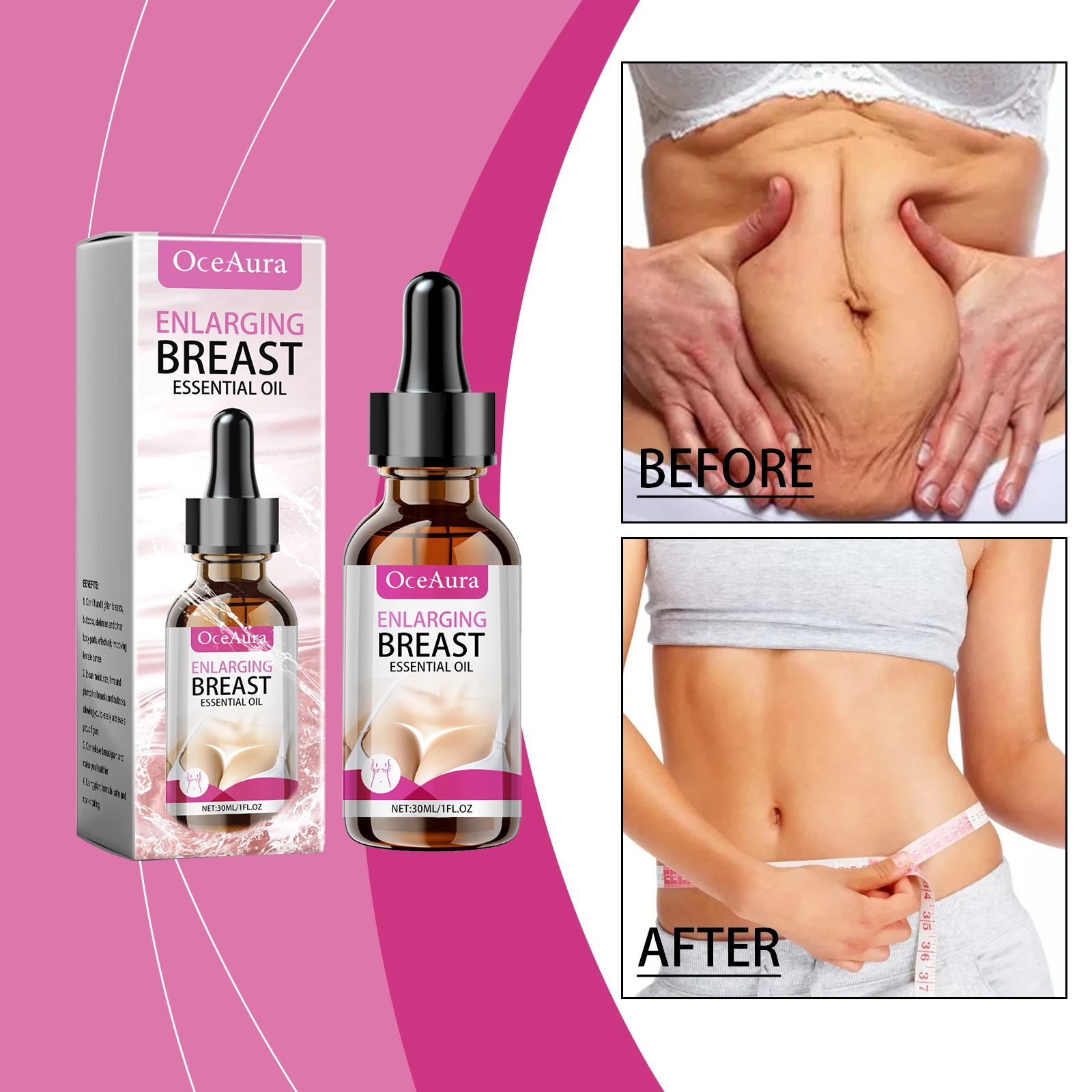 OceAura 30ml Enlarging Breast Essential Oil Moisturizing Massage Oil for Chest Buttocks Body Skin Collagen Firming Body Oil