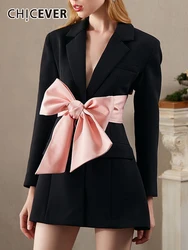 CHICEVER Patchwork Bowknot Chic Blazers For Women Notched Collar Long Sleeve Single Breasted Colorblock Backless Blazer Female