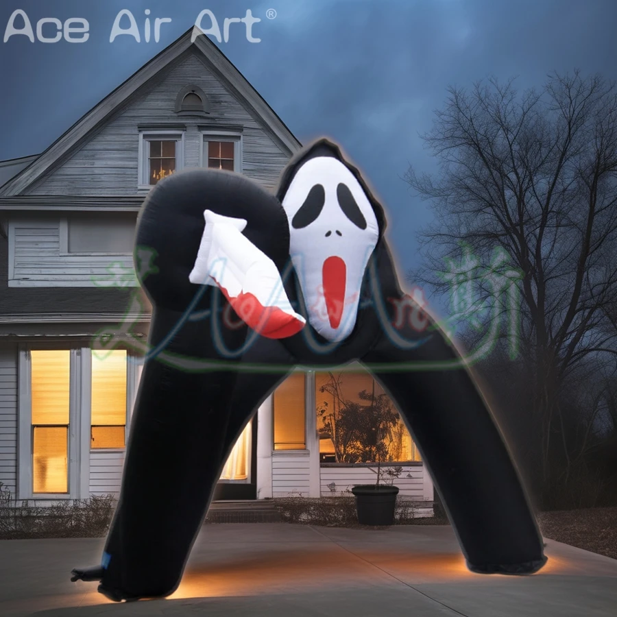 

Giant Halloween Arch Inflatable Killer Skeleton Man Archway with Bloody Knife for Yard Festival Decor Made by Ace Air Art