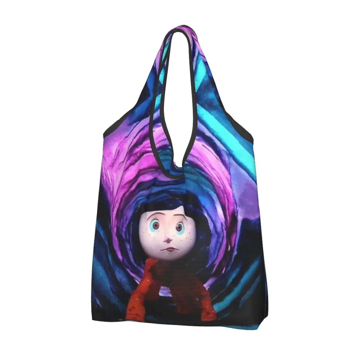 Personalizado engraçado filme de terror de Halloween Coraline sacola de compras portátil bolsa de ombro para compras de supermercado