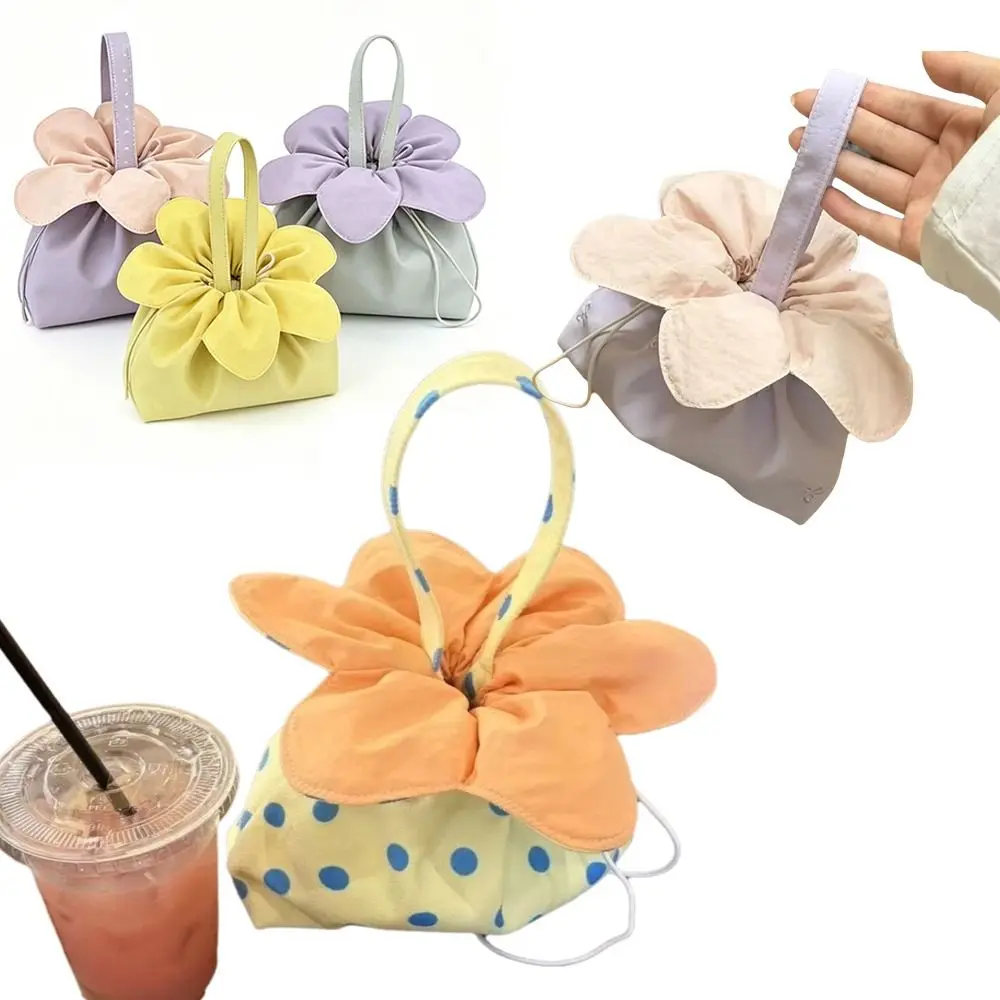 

New Polyester Flower Drawstring Bag Lightweight Portable Wrist Bag Drawstring Closure Floral Bucket Bag Travel